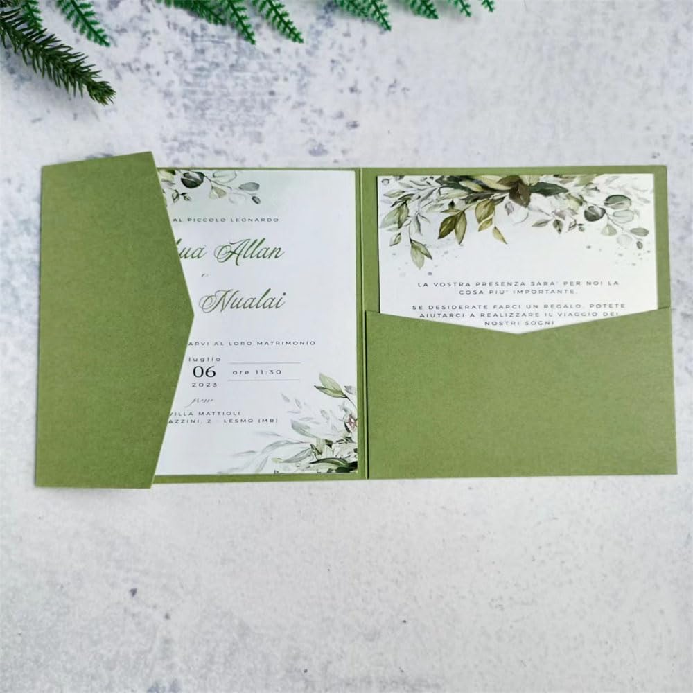 MillaSaw Olivgrün, Hochzeitseinladung, 15 x 15 cm, 25 Stück (olivgrün matt), olivgrün matt