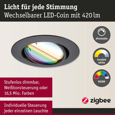 Paulmann 92468 LED Einbauleuchte Base Smart Home Zigbee Basisset schwenkbar rund 230V 3x4,9W 3x420lm