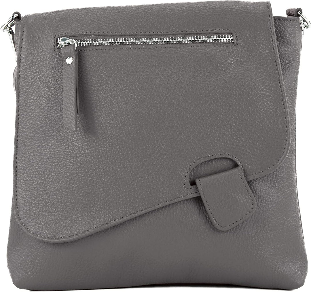 modamoda de - T146 - ital. Umhängetasche Schultertasche aus Leder Dunkelgrau2021, Dunkelgrau2021