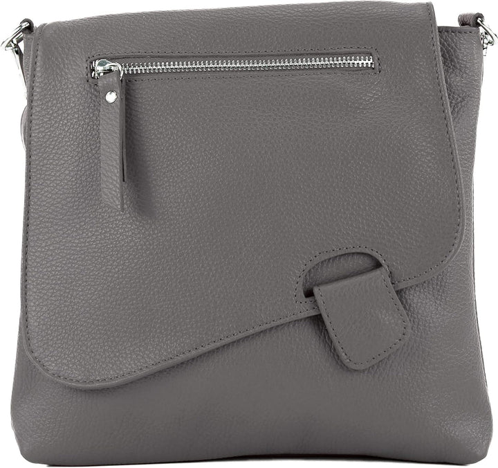 modamoda de - T146 - ital. Umhängetasche Schultertasche aus Leder Dunkelgrau2021, Dunkelgrau2021