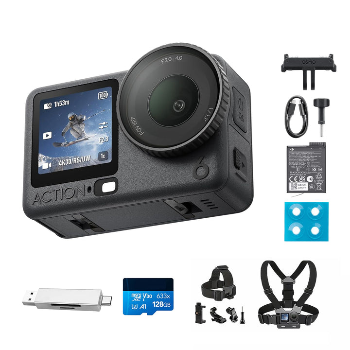 DJI Osmo Action 6 Essential Combo, Action-Cam 4K mit 1/1,1″-Quadratsensor, Variable Blende von f/2,0