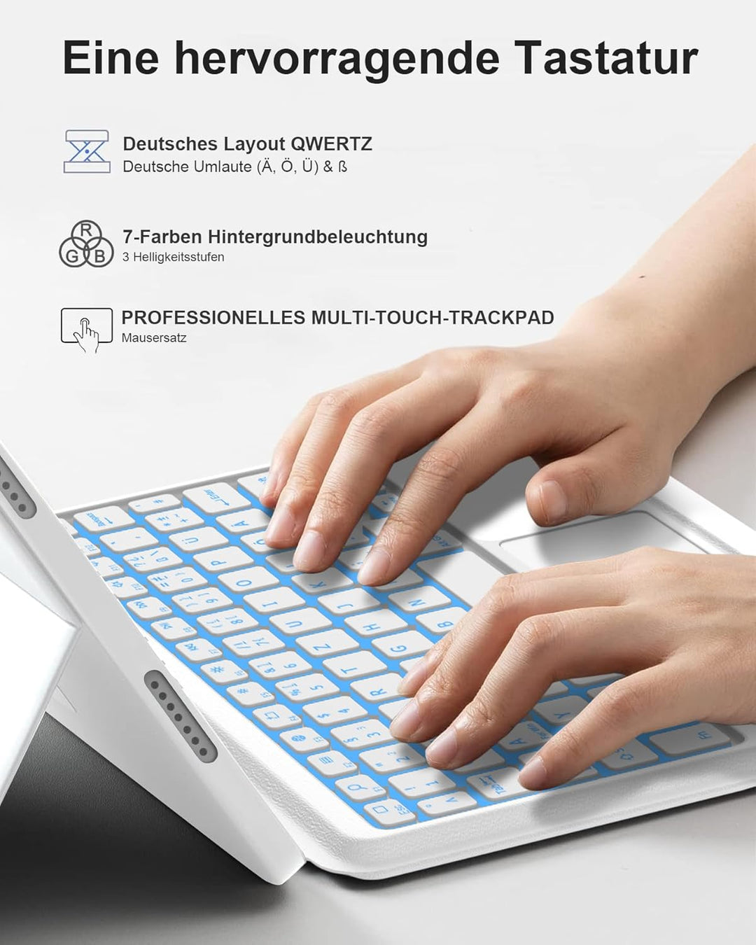 Für Galaxy Tab A9+ 11" Hülle mit Tastatur (2023 SM-X210/X215/X216) - DE QWERTZ, Ergonomische, Innova