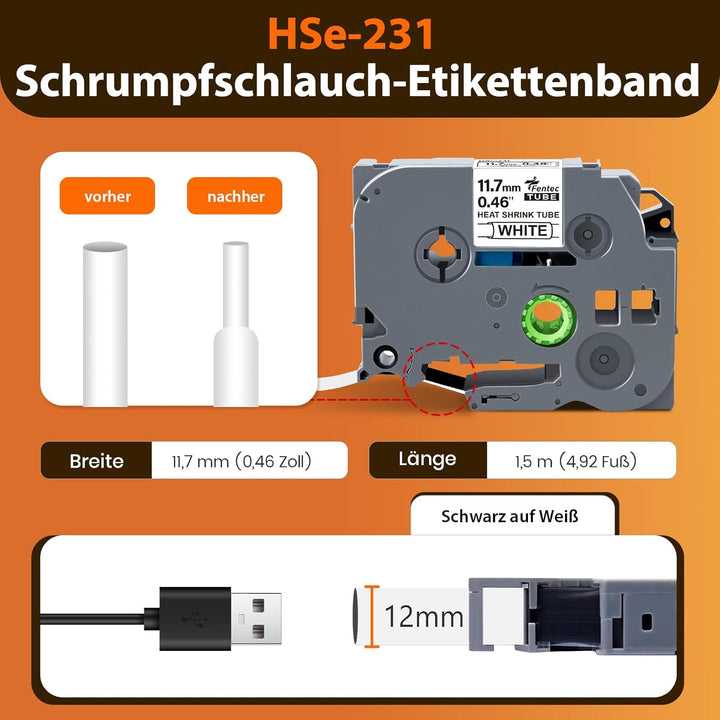 TZe HSe-231 HSe231 11.7mm Heat Shrink Tube Bänder Schriftband Schrumpfschlauch Kompatible für Brothe
