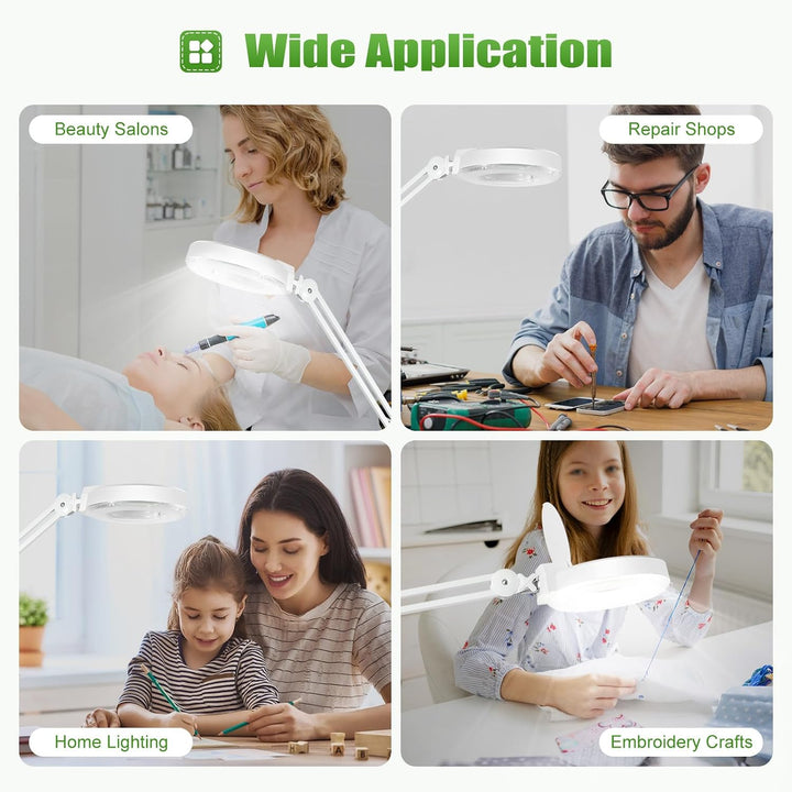 LED Lupenleuchte Kosmetik mit Standfuss, 8X LED Lupenlampe, Mit Rollstativ Lupenleuchte Kosmetiklamp