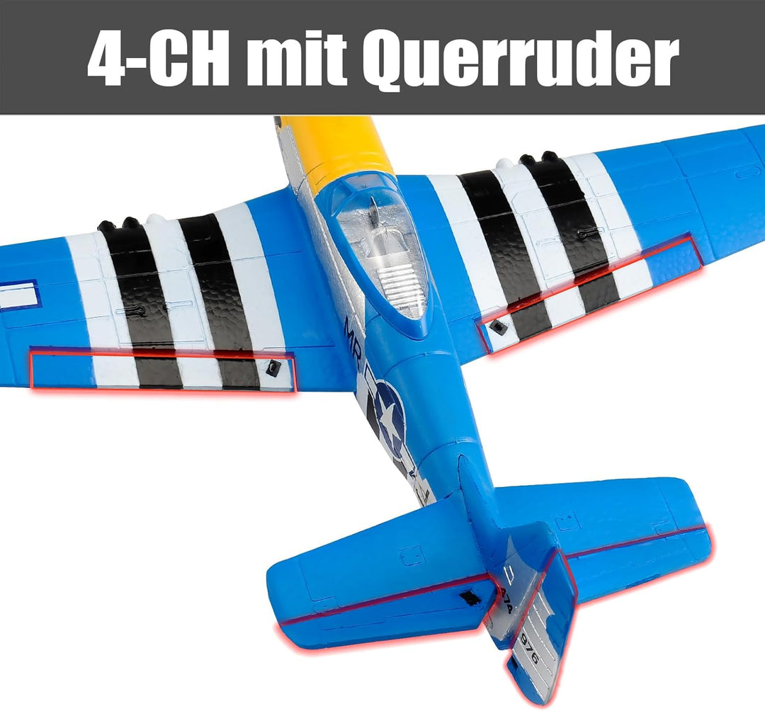 P51D Mustang RC Flugzeug, 2,4Ghz 4-Kanal Ferngesteuertes Flugzeug RTF Aerobatics Flugzeug Spielzeug