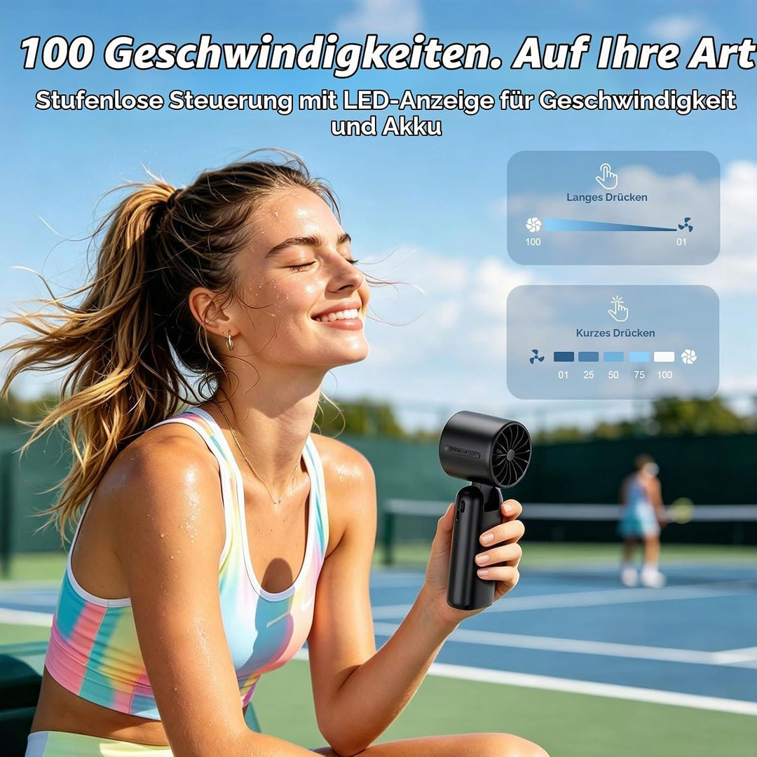 Handventilator Akku Aufladbar 3-in-1,5000mAh Mini Ventilator mit 100 Geschwindigkeiten,12H Laufzeit,