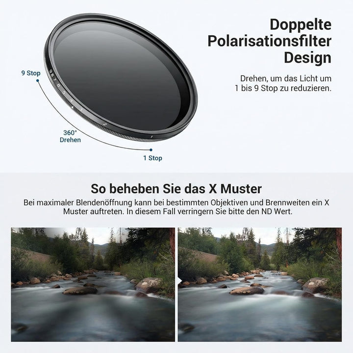 NEEWER BASICS 55mm variabler ND Filter, ND2-400 1-9 Stops Lichtreduzierung, drehbarer variabler Grau