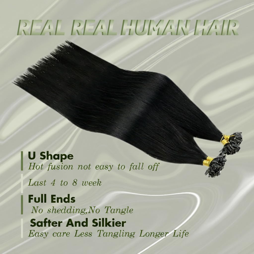 RUNATURE Keratin Bondings Extensions Echthaar Schwarz 50cm Remy Echthaar Extensions Bondings U Tips