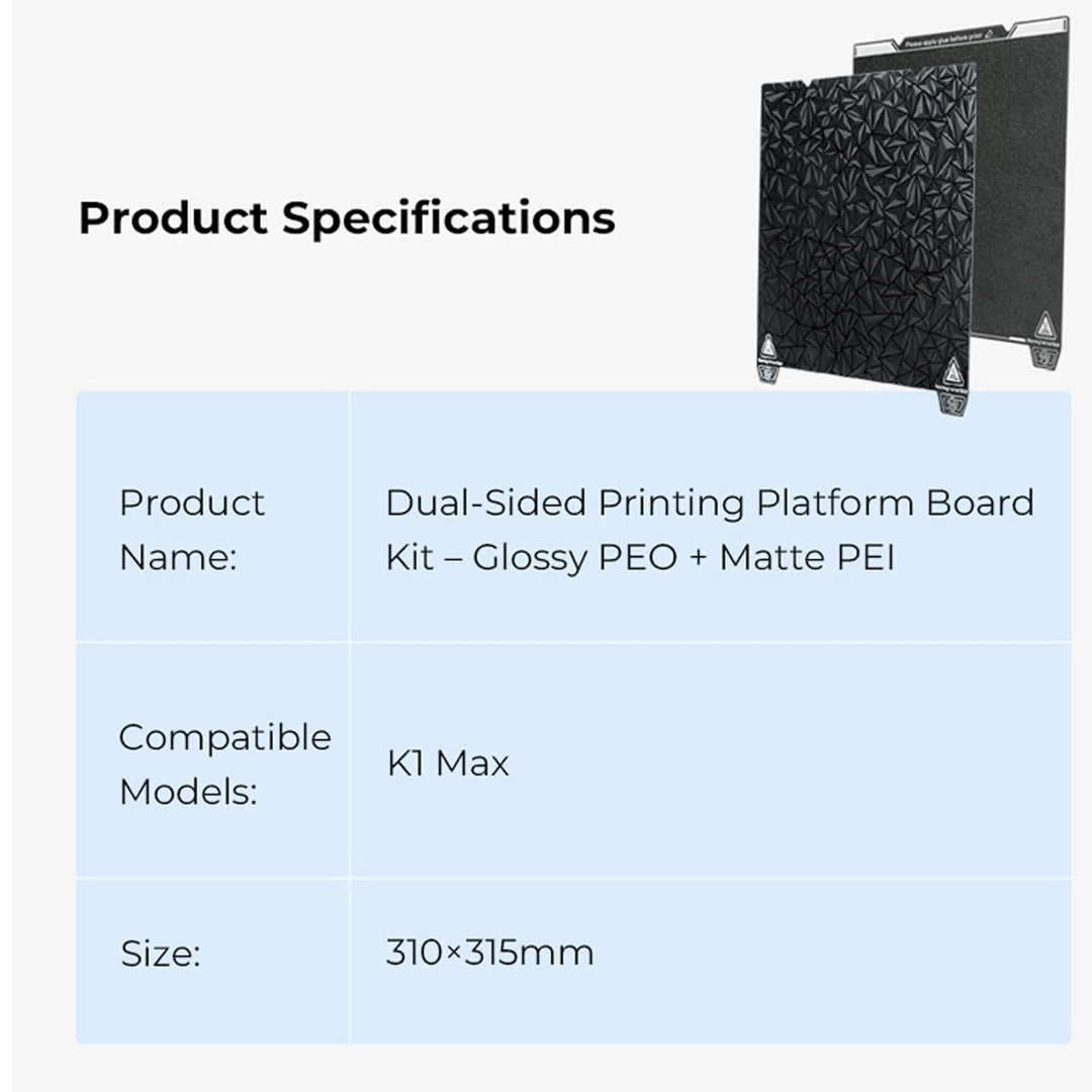 Creality Dual-Sided Printing Platform Board Kit for K1 Max, 3D Printer Glossy PEO + Coated PEI Doubl