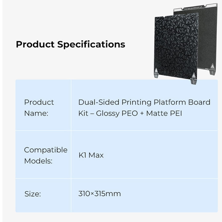 Creality Dual-Sided Printing Platform Board Kit for K1 Max, 3D Printer Glossy PEO + Coated PEI Doubl