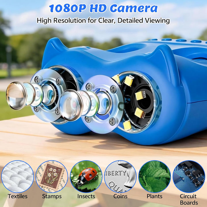 2-in-1 Digitales Mikroskop für Kinder, 1080P HD 2.0" Bildschirm Taschenmikroskop, 1000X, 8 LED Foto