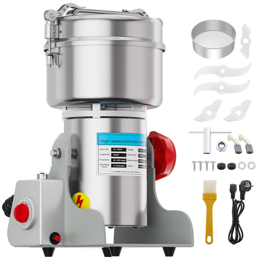 Elektrische Getreidemühle 1000g – 2400W Hochleistungsmotor, 30-300 Mesh Feinheit, 3-stufiges Messers