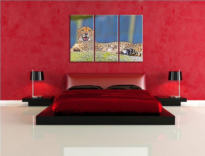 schlafender Gepard Spezial 3-Teiler Leinwandbild 120x80 Bild auf Leinwand, XXL riesige Bilder fertig