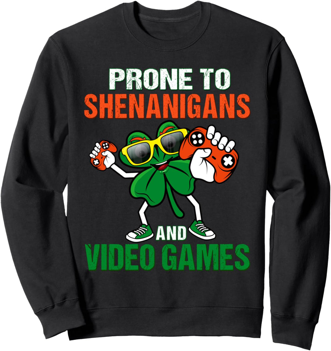 Shenanigans Video Games St Patricks Day Gamer Girl Boys Kid Sweatshirt