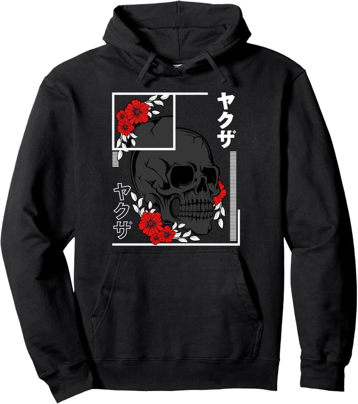 Totenkopf Rose Japanische Kunst Kanji Retro Vintage Japan Pullover Hoodie