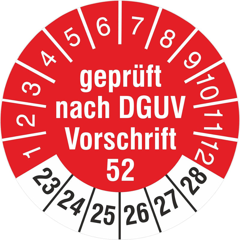 1000 Stück Prüfetiketten 30 mm geprüft DGUV Information Vorschrift 52 Krane 2023-2028 Prüfplaketten