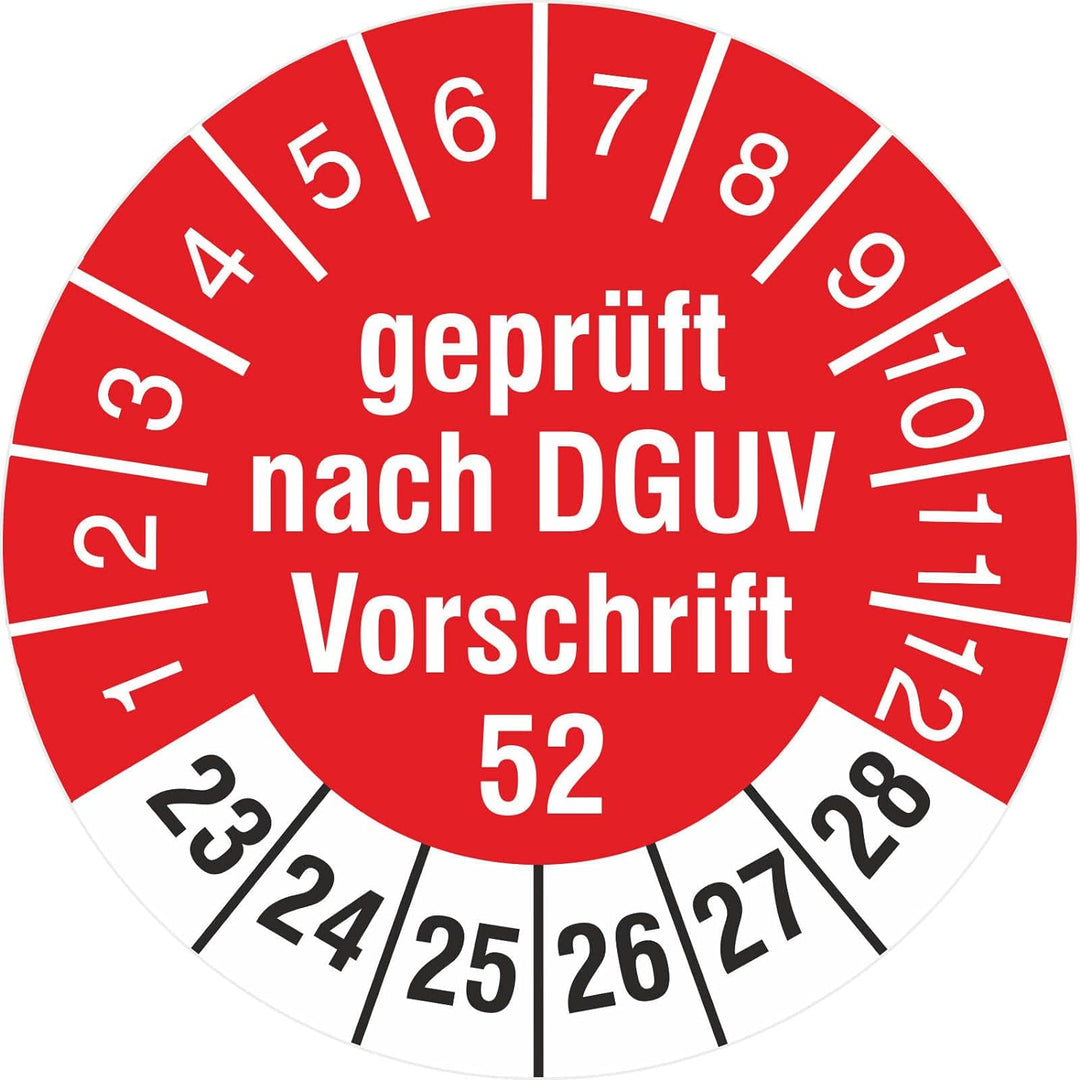500 Stück Prüfetiketten 30 mm geprüft DGUV Information Vorschrift 52 Krane 2023-2028 Prüfplaketten H