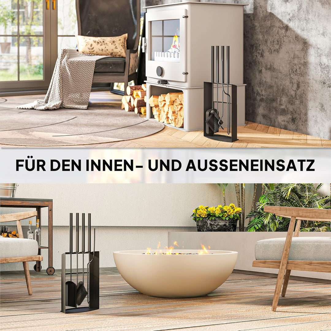 Outsunny Kaminbesteck Set 5 teilig Kaminzubehör mit Besen, Schaufel, Schürhaken Zange Ständer, Kamin