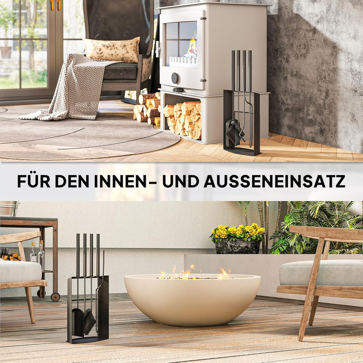 Outsunny Kaminbesteck Set 5 teilig Kaminzubehör mit Besen, Schaufel, Schürhaken Zange Ständer, Kamin