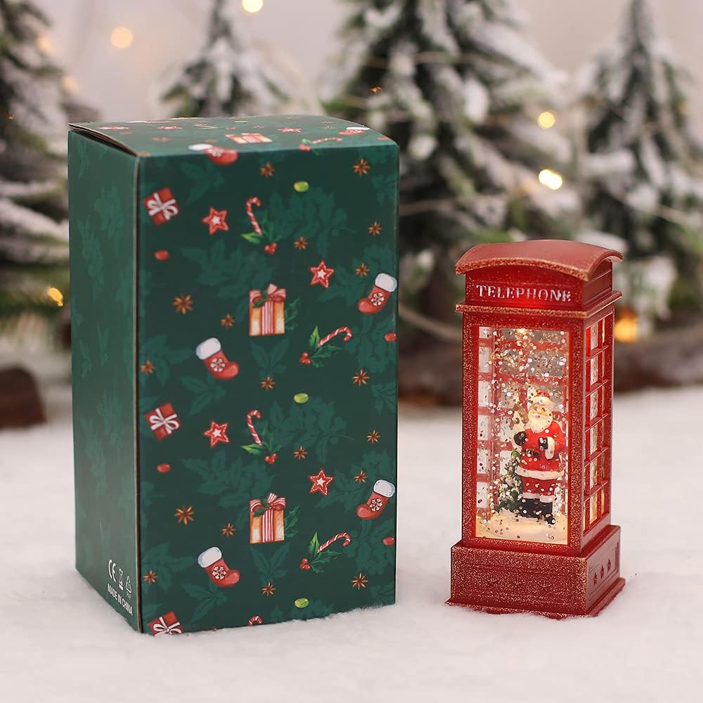 2 Stück Weihnachten Schneekugel Laterne LED Wasser Telefonzelle Weihnachtskugel Telefonkabine Orname