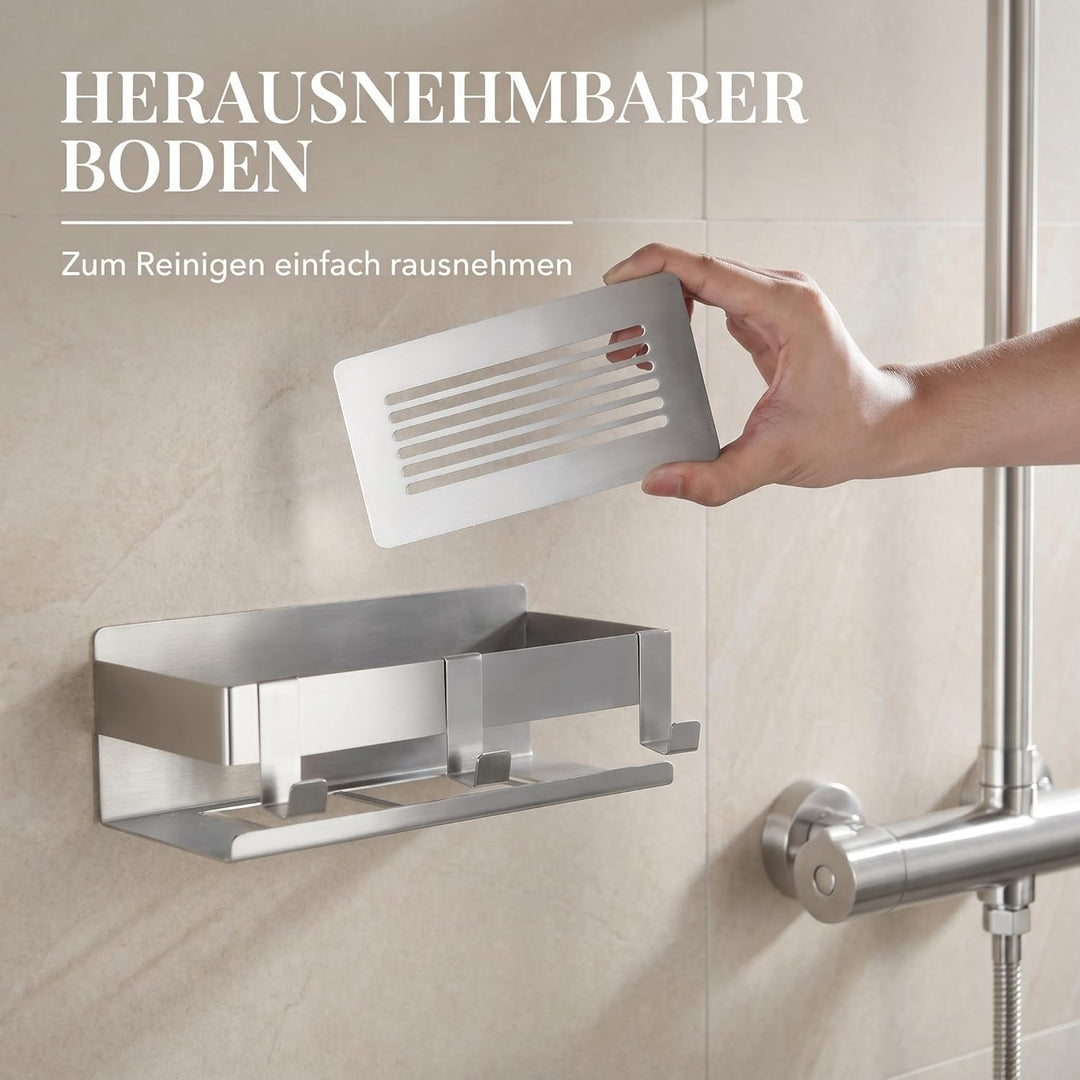 DEKAZIA® Duschablage ohne Bohren - Edelstahl Duschregal mit Shampoo Halterung für Dusche, Aufbewahru