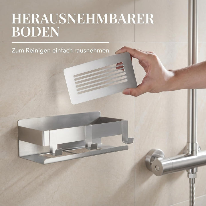 DEKAZIA® Duschablage ohne Bohren - Edelstahl Duschregal mit Shampoo Halterung für Dusche, Aufbewahru