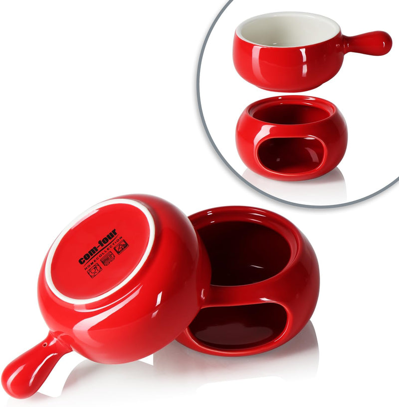 com-four® Schokoladen-Fondue-Set - Keramikschale mit Teelichthalter und 4 Gabeln - Schmelztopf für S