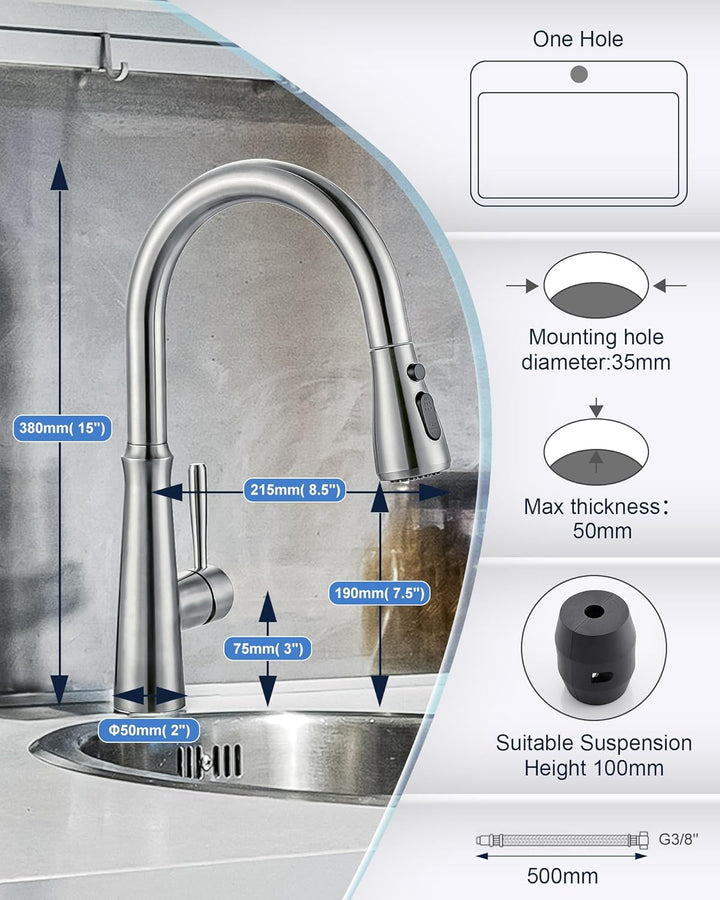 Wasserhahn Küche, Hochdruck Küchenarmatur Ausziehbar,360° Schwenkbar Armatur Küche Mischbatterie mit