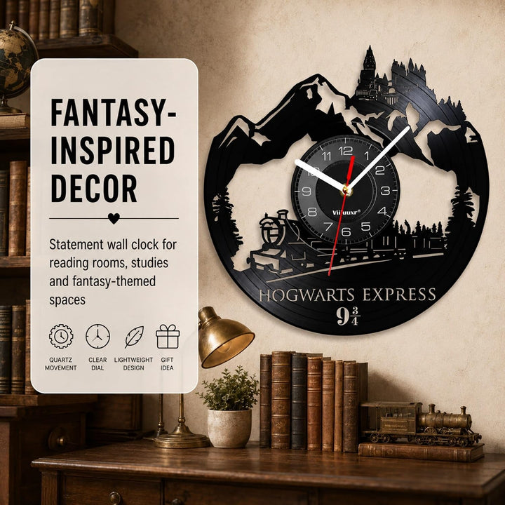 Viiluuxr Wanduhr Modern Vinyl Schallplatte Wanduhren Hogwarts Express Uhr Wand Ohne Tickgeräusche Wa