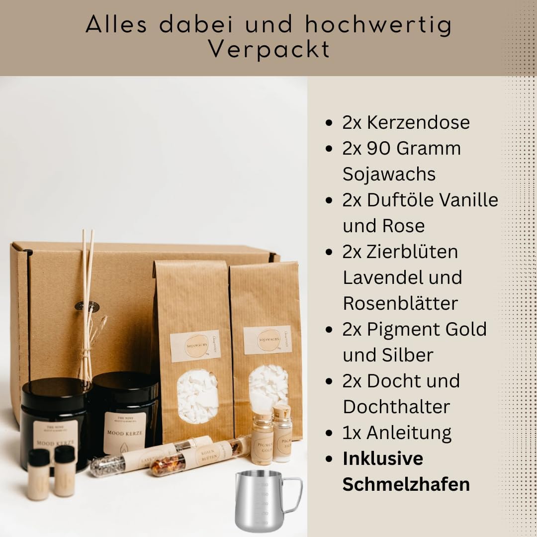 Premium DIY Kerzen Selber Machen Set – Geschenk-Edition | 2× Kerzendosen mit Deckel | Schmelzpfanne,