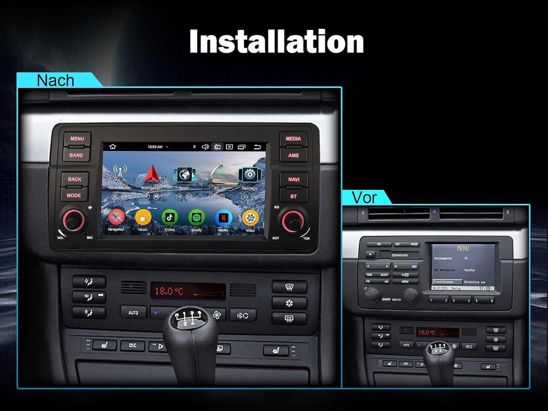 Erisin Android 14 4GB+64GB 8-Kern Autoradio Bluetooth GPS Navigation für BMW 3er M3 E46 318 320 Rove