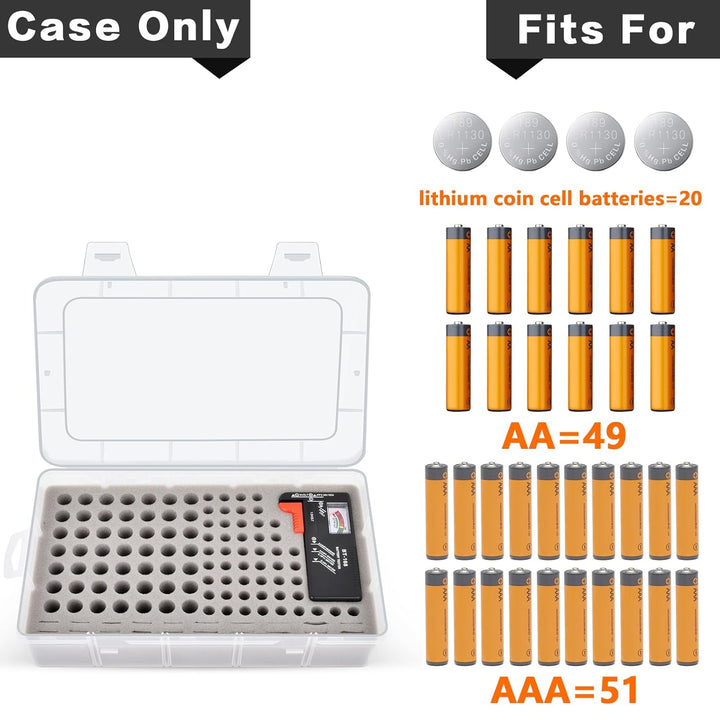 Casmilee Batterie Aufbewahrungsbox, Batteriebox Hält 49 AA & 51 AAA Batterien Mit Batterietester, Ba