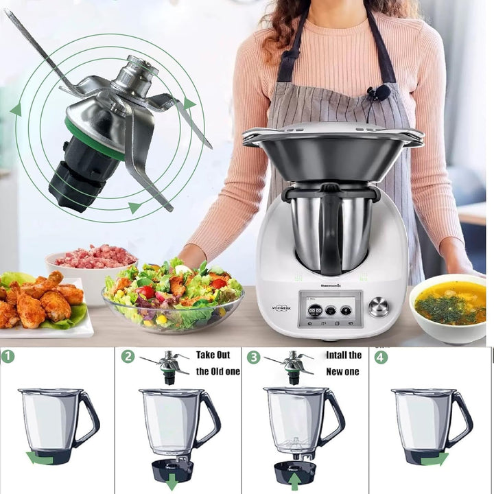 Messer für Thermomix TM5 TM6, Ersatzmesser mit Dichtungsring aus Edelstahl, Küchenmaschine Mixmesser