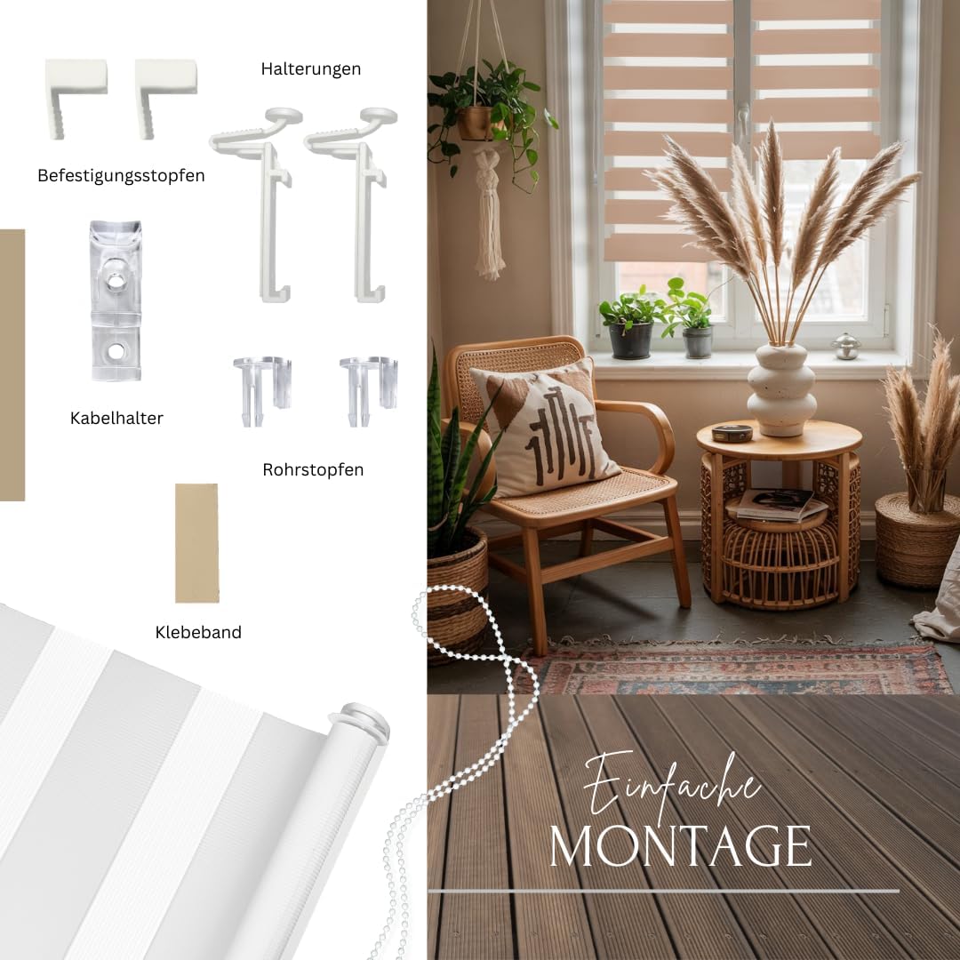 Home-Vision® DuoRollo Klemmfix, Doppelrollo ohne Bohren mit Klämmträgern, Rollos für Fenster und Tür