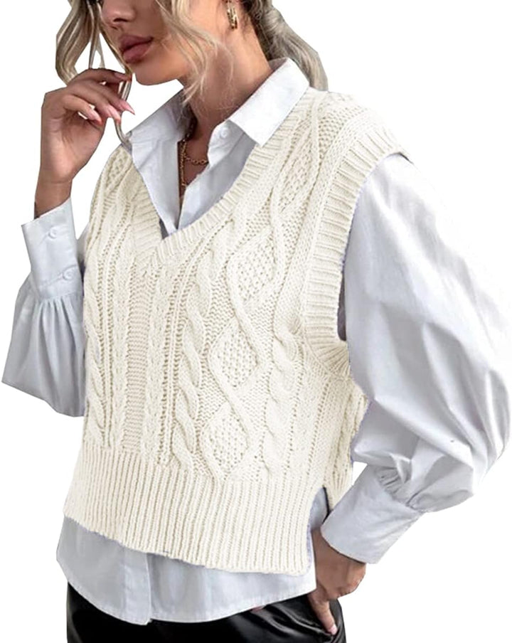 Tongmingyun Pullunder Damen Ärmellos V-Ausschnitt Strick Pullover Basic Strickweste Einfarbig Tank T