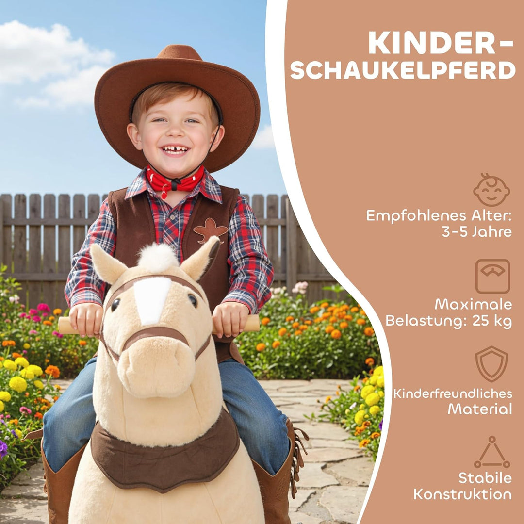 AIYAPLAY Reitpferd, Spielpferd zum Reiten mit Sattel Rollen, 80 cm Stehpferd, Plüschpferd für Kinder