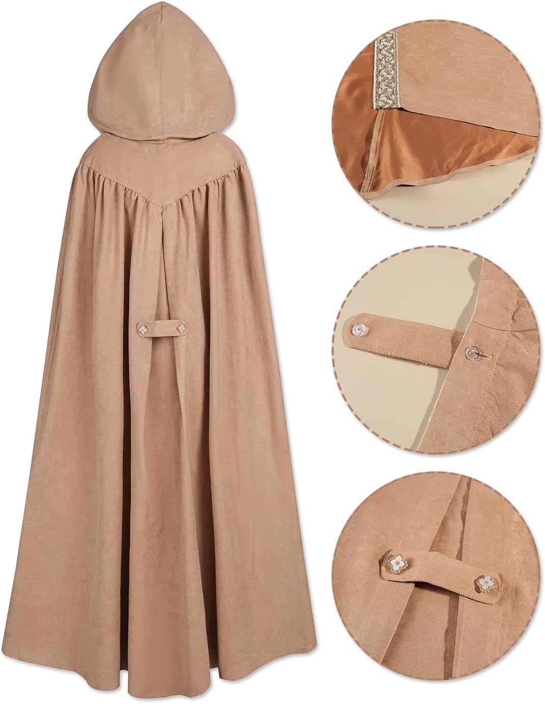 Fiamll Mittelalter Umhang Damen Kapuze Mantel mit Manschette Einfarbige Trenchcoat Renaissance Vampi