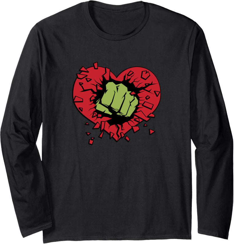 Marvel Hulk Heart Smash Left Chest Valentine Langarmshirt