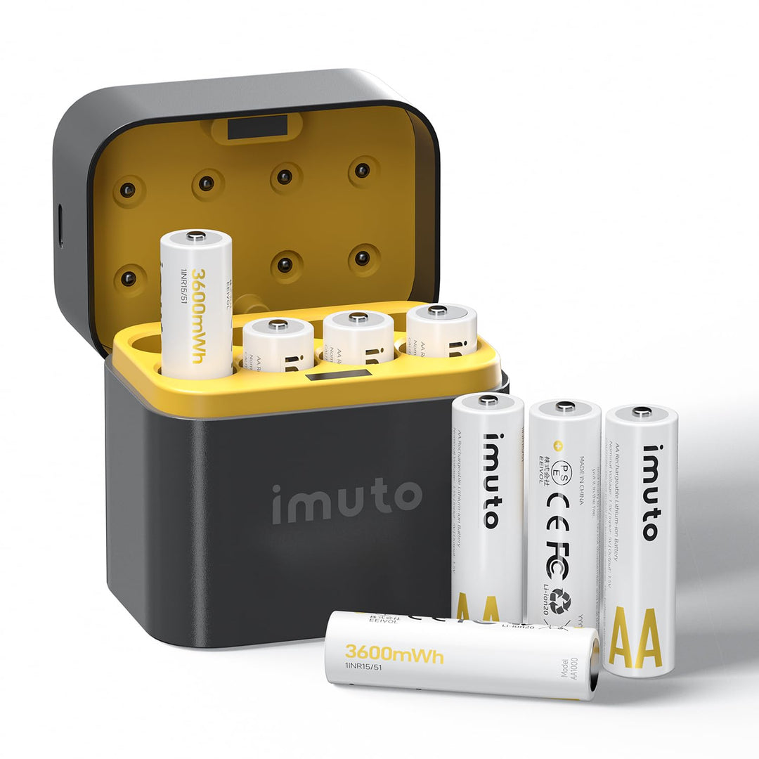 imuto Batterien AA, 8 Stück, Wiederaufladbare Lithium, 1,5V 3600mWh,mit Schwarzem Schnelles Aufladen