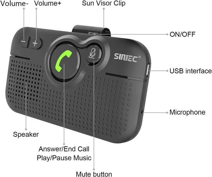 SUNITEC Freisprechanlage für Auto Bluetooth: Support Siri Google Assistant Auto ON Unterstützung Spr