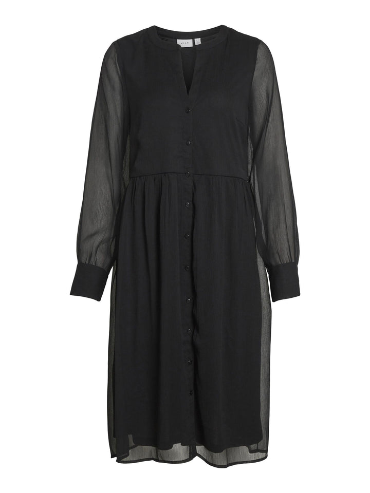 Vila Damen Vifalia V-Neck L/S Dress-Noos Blusenkleid 36 Schwarz, 36 Schwarz