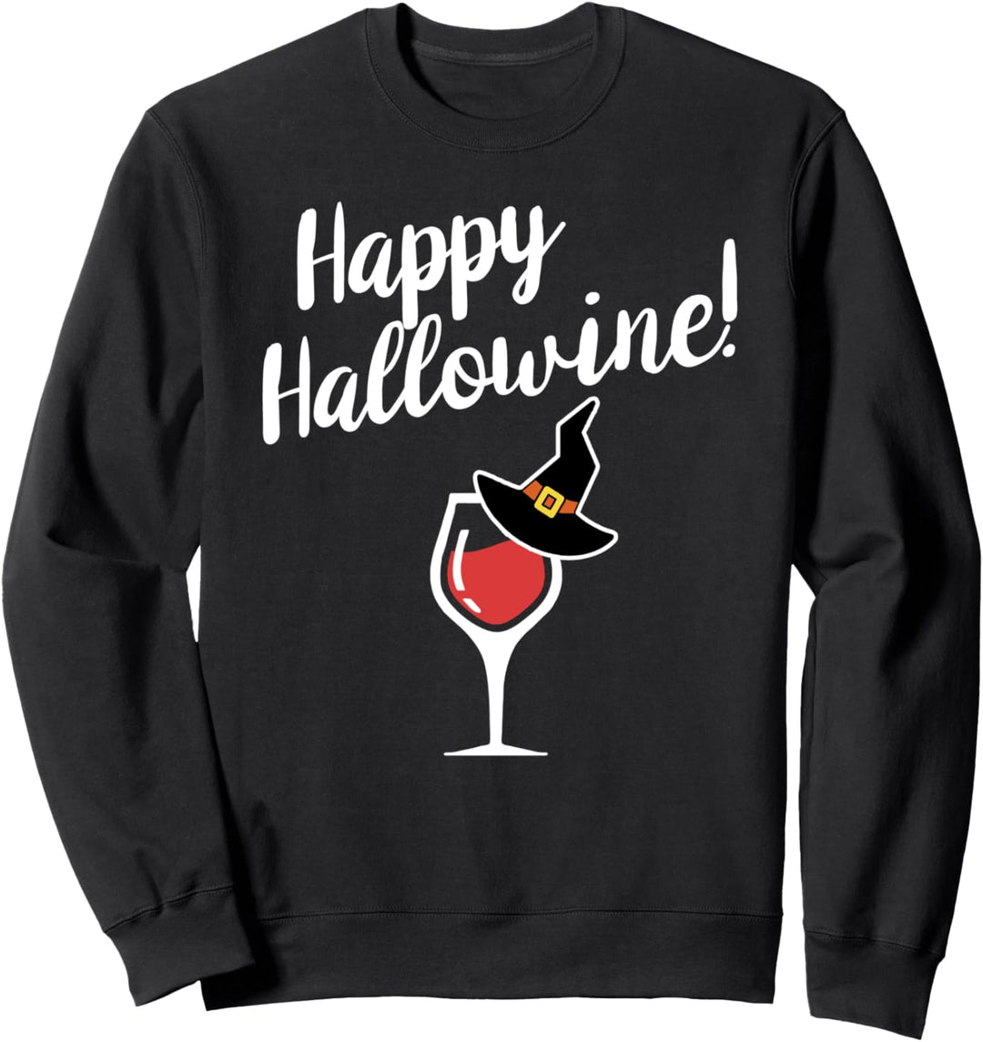 Happy Hallo-Wine! Funny Halloween Cute Drinking Graphic Sweatshirt