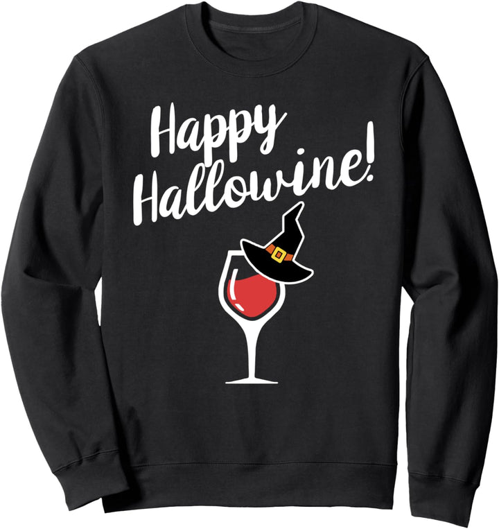 Happy Hallo-Wine! Funny Halloween Cute Drinking Graphic Sweatshirt