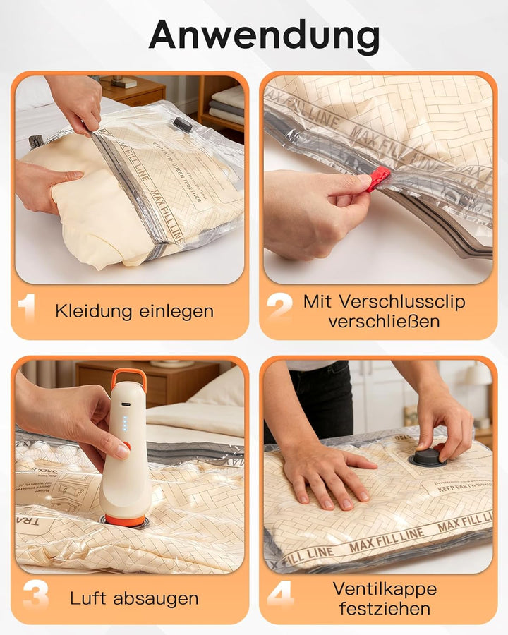 Lullu Reise Vakuumbeutel für Kleidung mit Pumpe, 12 Vacuum Bags for Travel | Vakuum Beutel 4*40x50,4