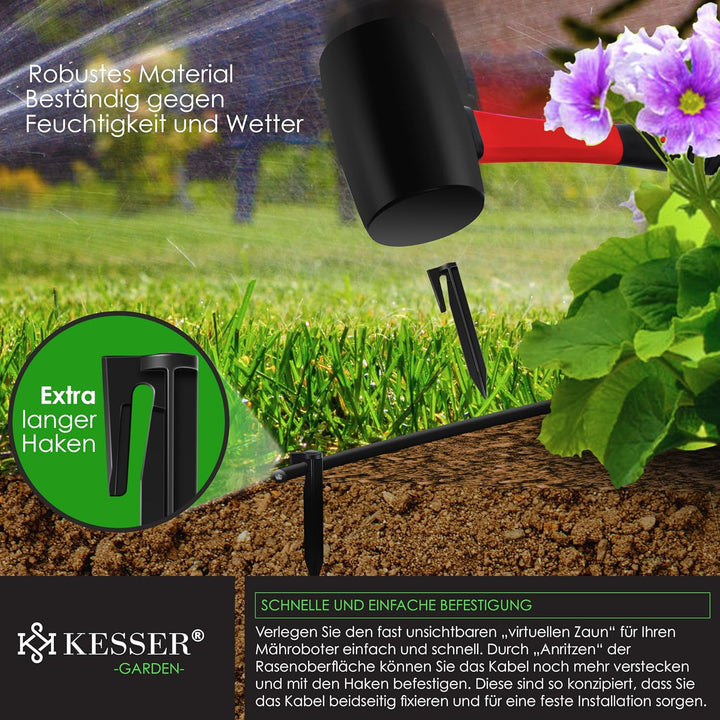 KESSER® Begrenzungskabel 50m + 200 Erdspiesse + 12 Kabelverbinder für Mähroboter Rasenmäher Rasenrob