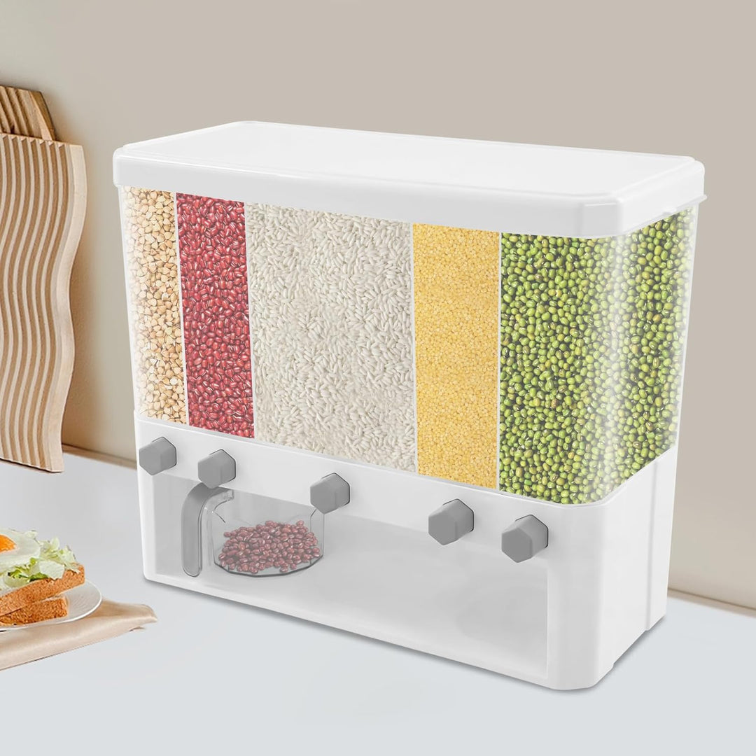 5-Grid Müslispender, 10 L Dry Food Dispenser, 5 In 1 Cornflakes Spender, Reiskornspender Vorratsbehä