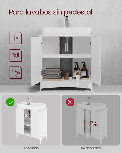 VASAGLE Waschbeckenunterschrank, Unterschrank, Waschtischunterschrank, Badezimmerschrank mit 2 Türen