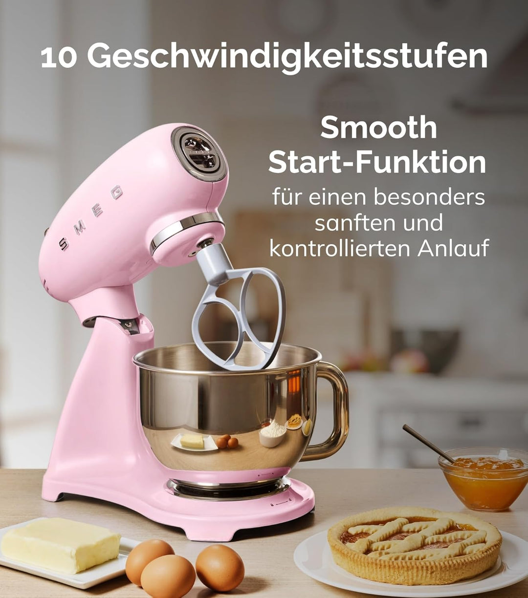 Smeg, SMF03RDEU Küchenmaschine, 10 Geschwindigkeitsstufen, Planetenrührwerk, Sicherheitsabschaltung,
