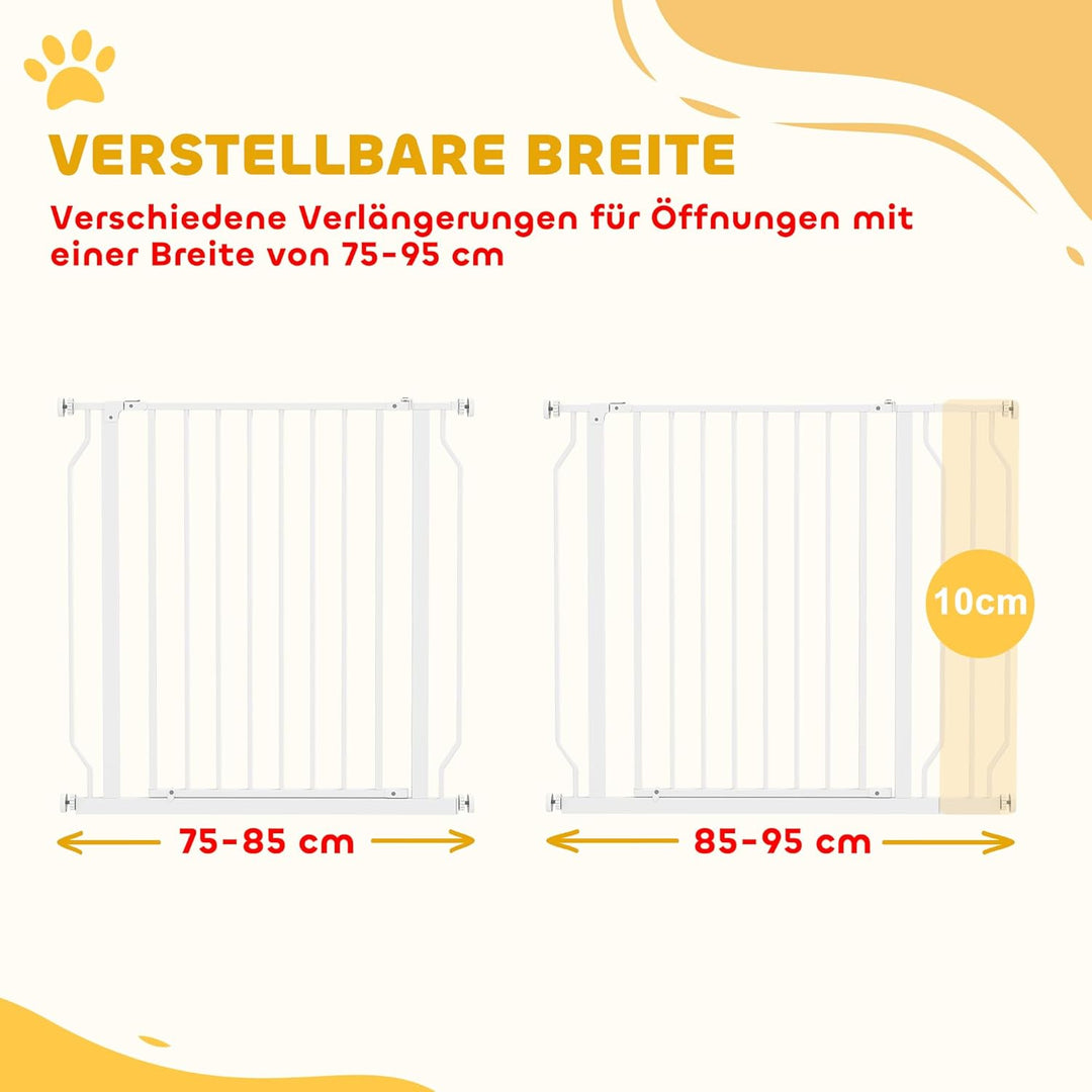 PawHut Türschutzgitter Treppenschutzgitter mit 10 cm Verlängerung Türgitter ohne Bohren Treppengitte