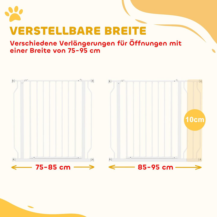 PawHut Türschutzgitter Treppenschutzgitter mit 10 cm Verlängerung Türgitter ohne Bohren Treppengitte